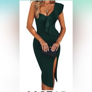 Green one shoulder bandage dress- great for Holidays!